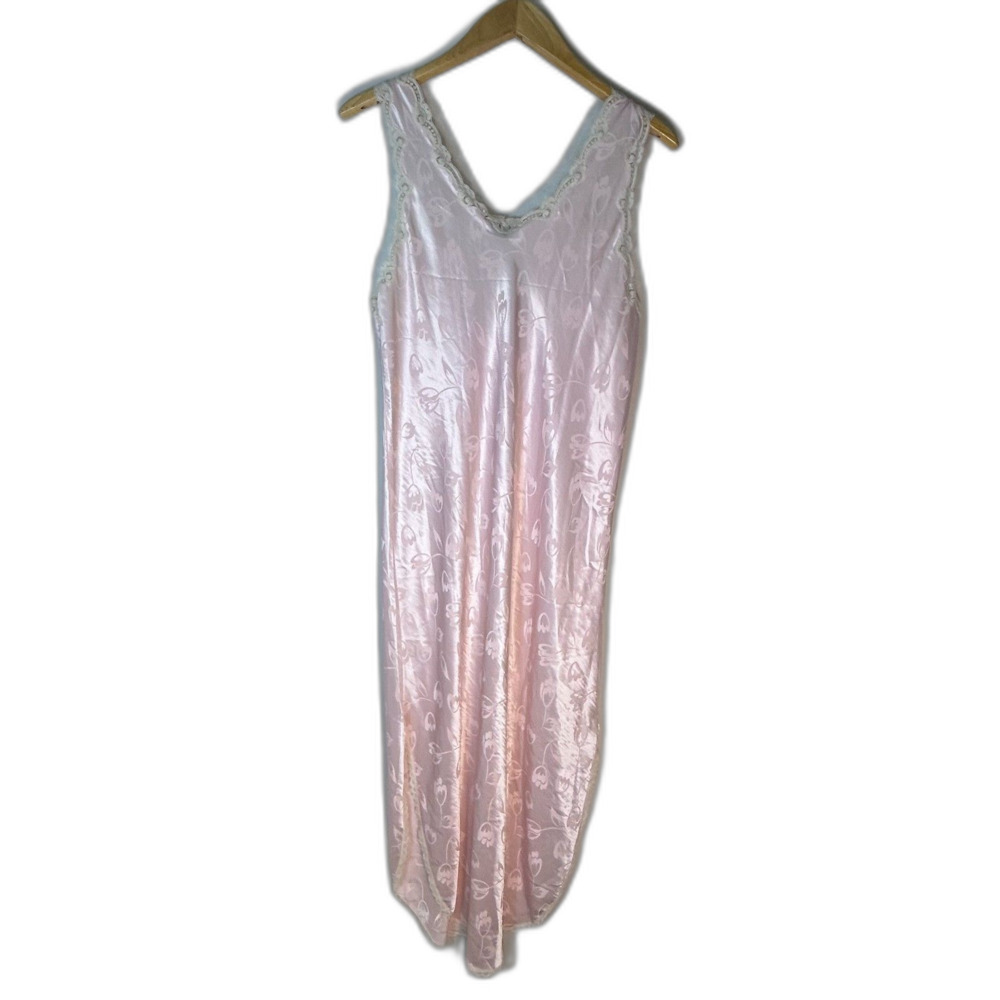 VTG Christian Dior Women's Pink Floral Jacquard Satin Lace Trim Nightgown Sz M - Picture 12 of 15